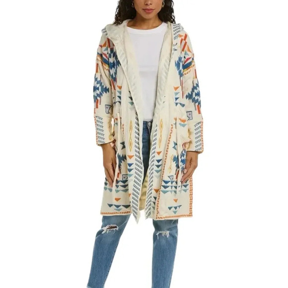 Johnny Was Ivory Chromata Silk Lined Embroidered Hooded Cinched Jacket M - Picture 1 of 8